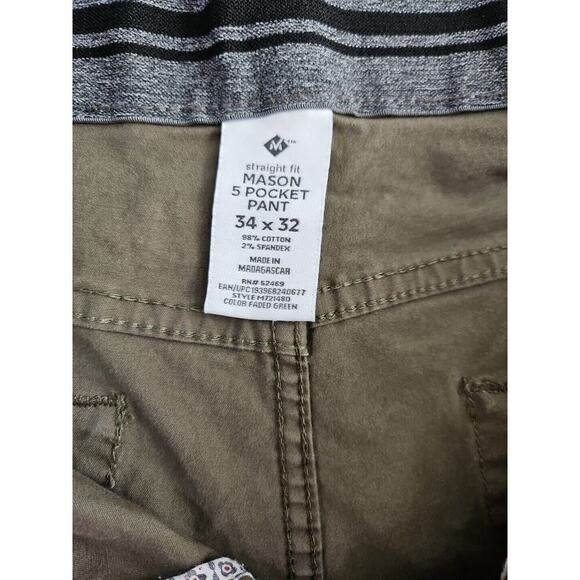 Member's Mark Mason Chino Men's W34xL32 Green Stretch Style M721480 5 Pocket - Picture 16 of 16